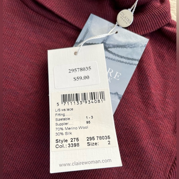 Claire Woman Size 2 Roll Neck Top long sleeve Body Con Blouse merino wool silk - Picture 4 of 7